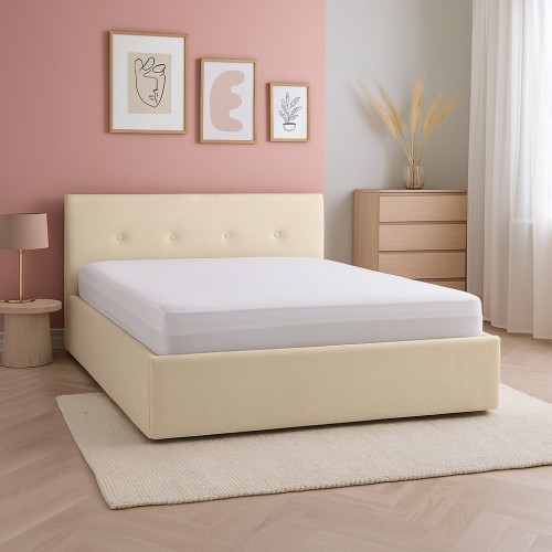 Pat tapitat TIMO PLUS cu somiera rabatabila si spatiu de depozitare Pat tapitat TIMO PLUS cu somiera rabatabila si spatiu de depozitare