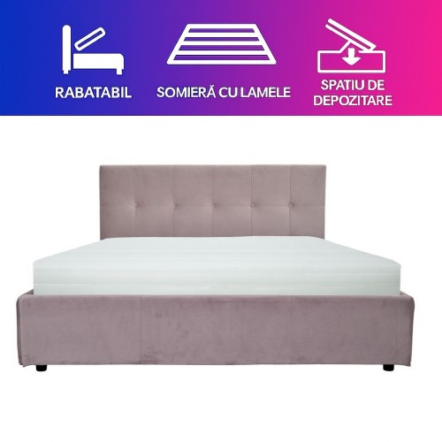 Pat tapitat AMORE NEW cu somiera rabatabila si spatiu de depozitare