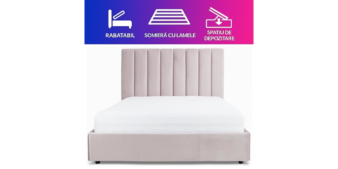 Pat tapitat ELI cu somiera rabatabila si spatiu de depozitare