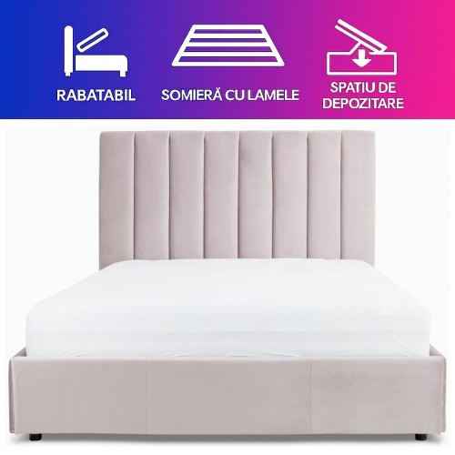 Pat tapitat ELI cu somiera rabatabila si spatiu de depozitare